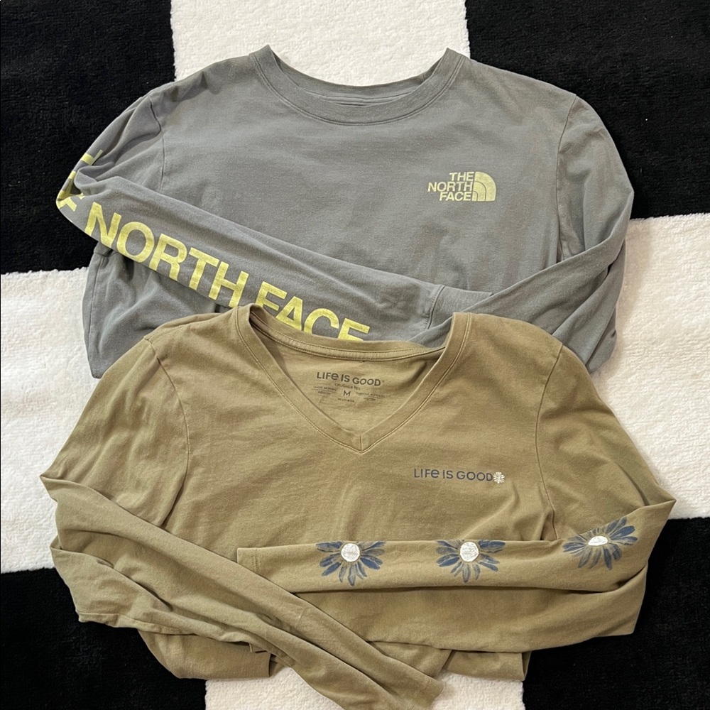 Life Is Good Womens' Olive Long Sleeve Tee with Floral Design Bundle!